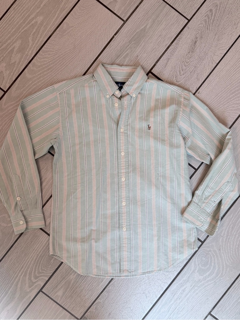 Polo by Ralph Lauren Mint Green & White Striped Shirt size (10-12 youth)